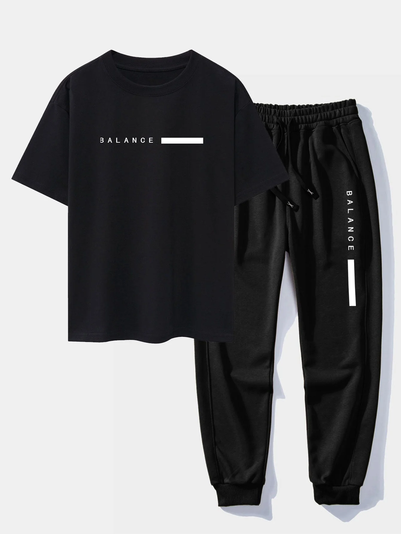Nemesio® | Balance Stripe Print Drop Shoulder Oversize T-Shirt & Jogging Pants - Image 2