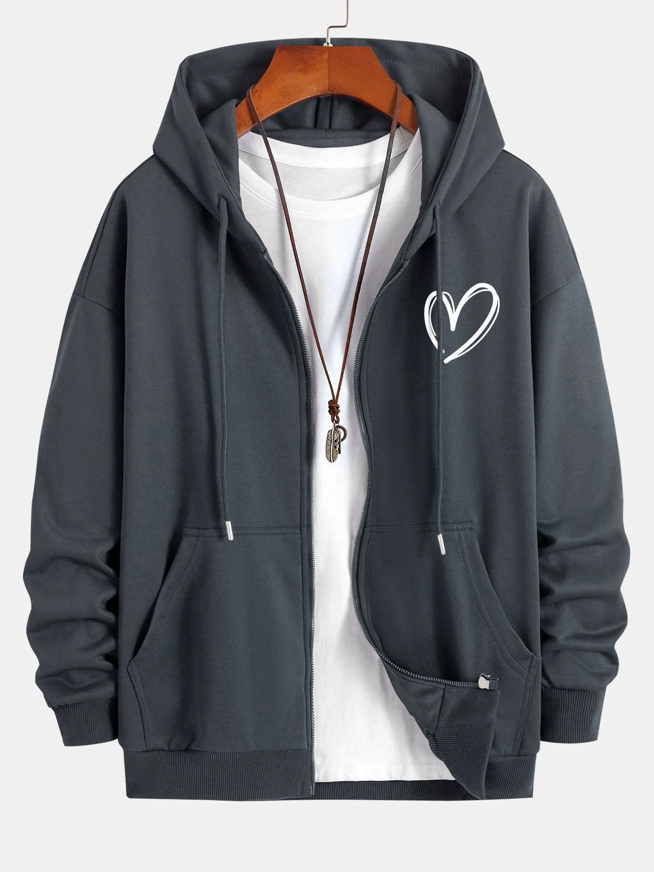 Neo | Heart Print Relax Fit Zip Hoodie - Image 11