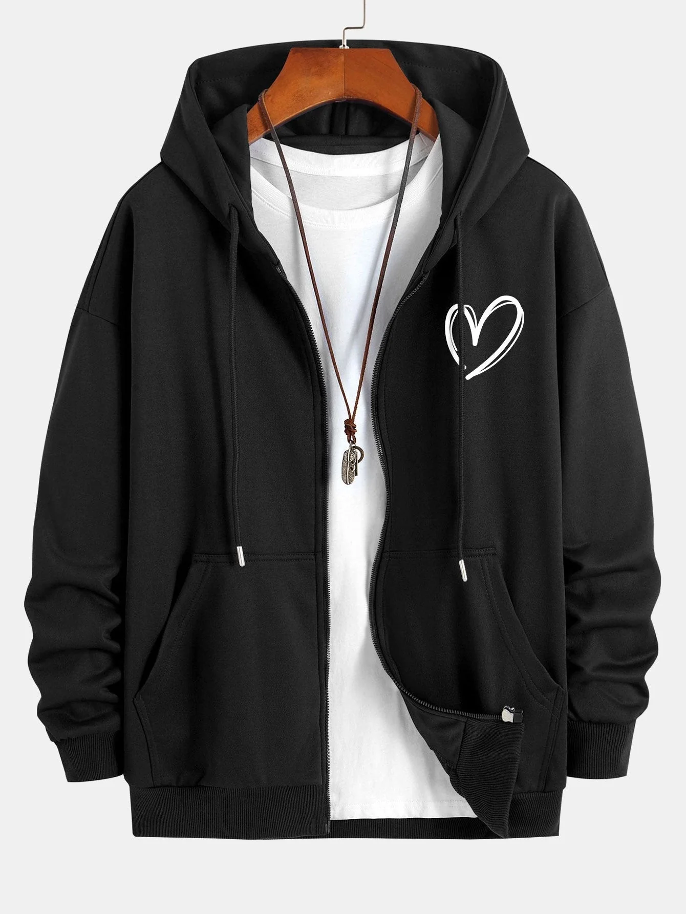 Neo | Heart Print Relax Fit Zip Hoodie - Image 4