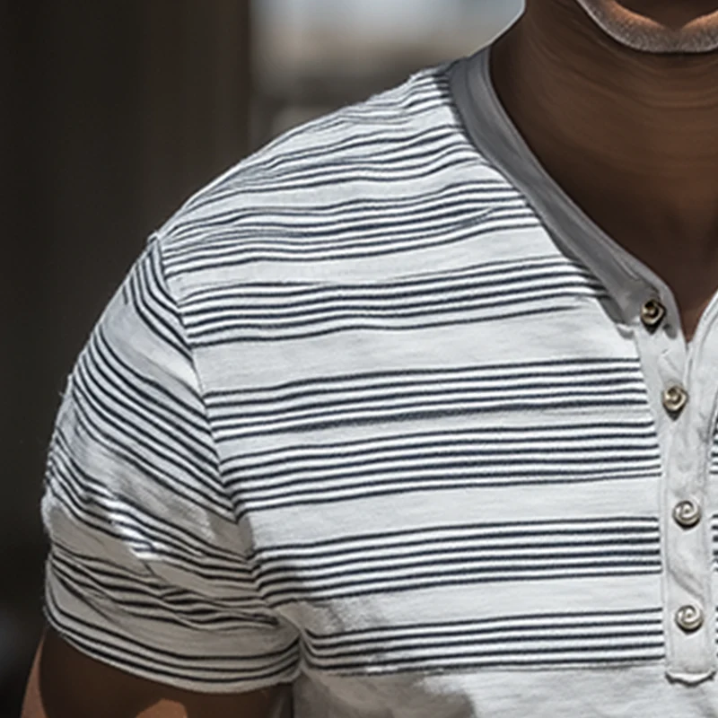 Newton | Men'S Summer Fashion Striped Patch Short Sleeve T-Shirt - Image 3