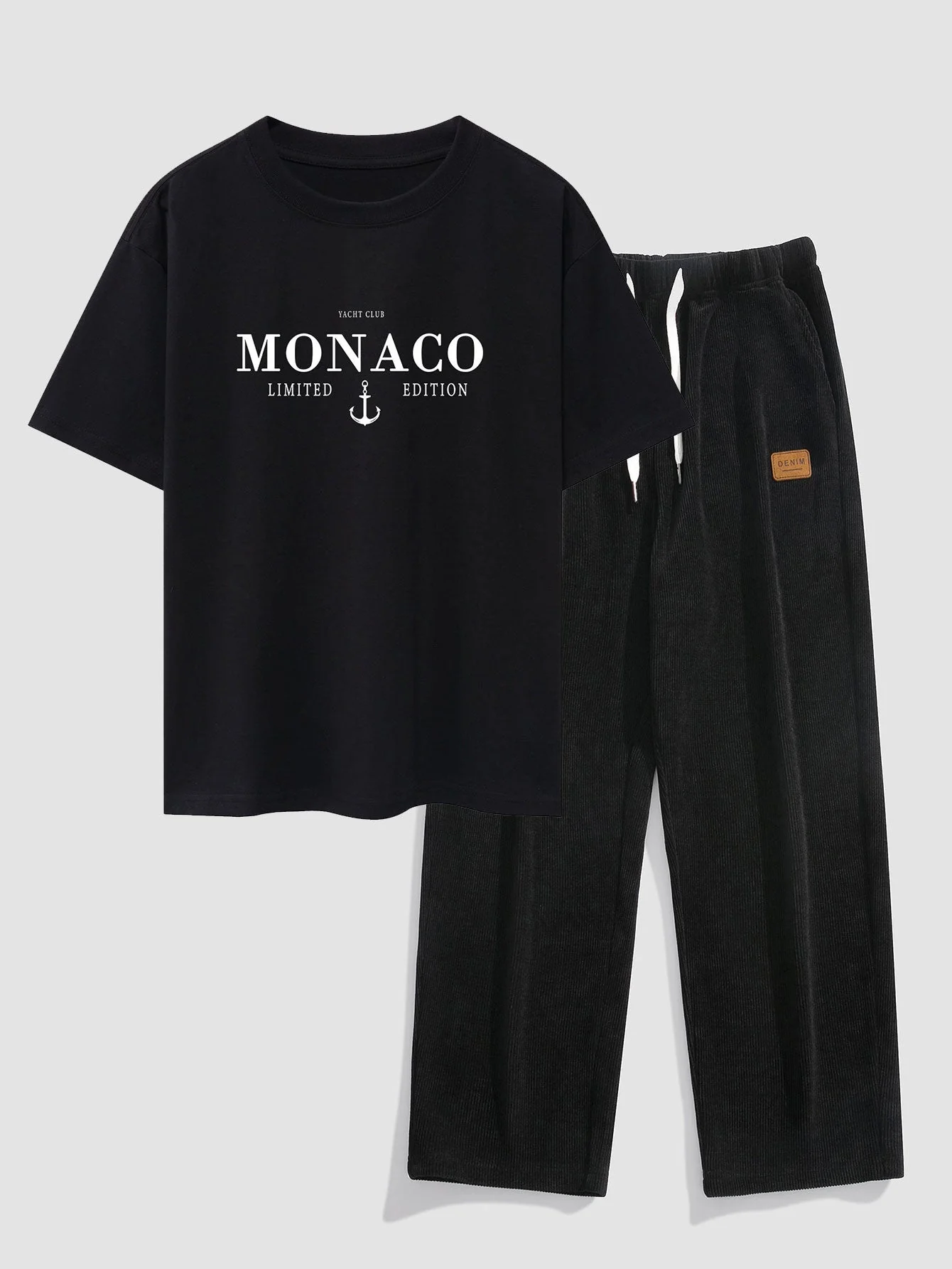 Nicandro® | Monaco Slogan Print Drop Shoulder Oversize T-Shirt & Straight Leg Corduroy Pants - Image 3