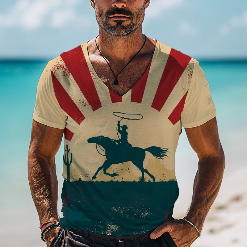 Nicholas | Men'S Western Cowboy Style Printed Short-Sleeved V-Neck T-Shirt - Image 2