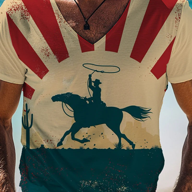 Nicholas | Men'S Western Cowboy Style Printed Short-Sleeved V-Neck T-Shirt - Image 3