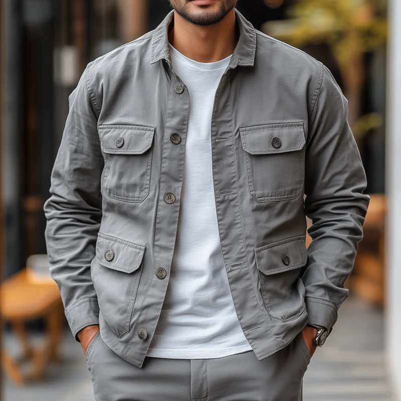 Nicolas | Men'S Casual Outdoor Solid Color Breathable Cotton Washed Lapel Multi-Pocket Work Jacket - Image 2