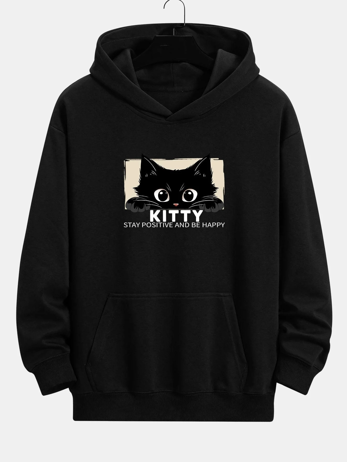 Nigel | Black Cat Print Relax Fit Hoodie - Image 2