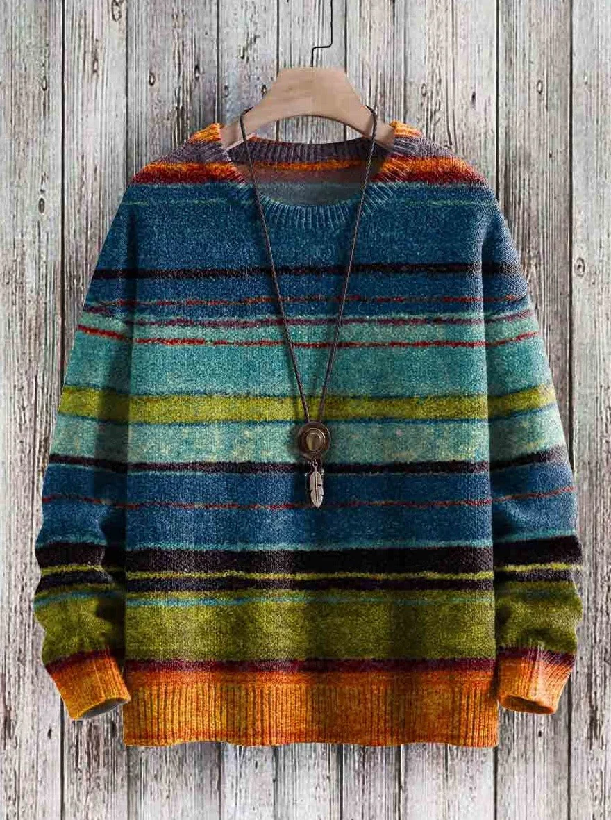 Nigel | Women's knitted sweater with vintage stripes - casual style - round neck - Image 2