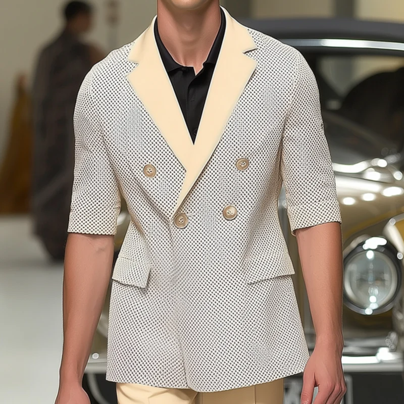 Noah | Men'S Stylish Polka Dot Contrast Color Stitching Notch Lapel Double-Breasted Slim-Fit Blazer - Image 2