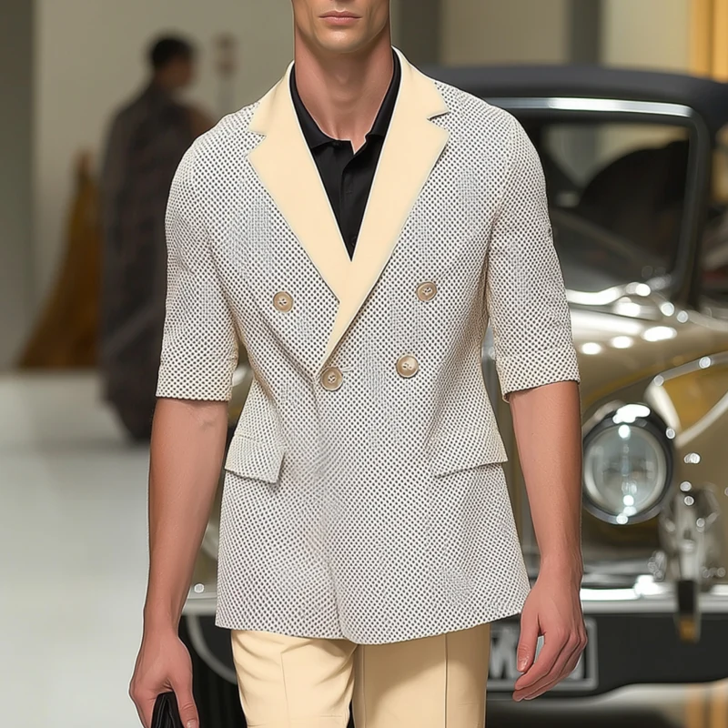 Noah | Men'S Stylish Polka Dot Contrast Color Stitching Notch Lapel Double-Breasted Slim-Fit Blazer - Image 3