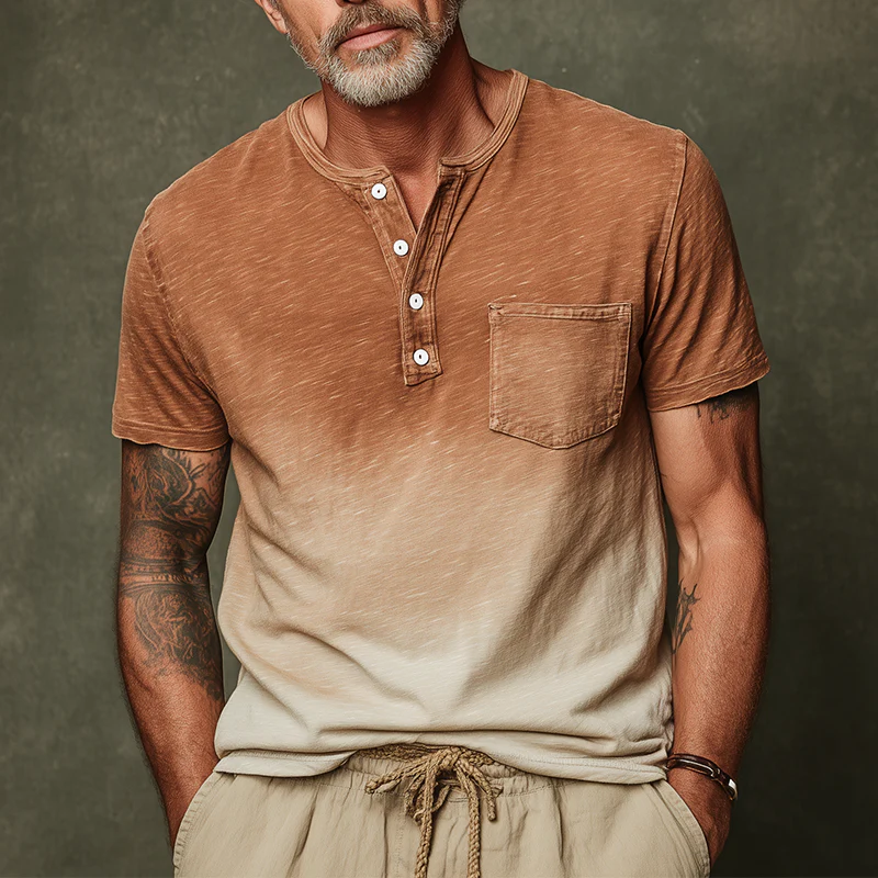 Noah | Men'S Summer Fashion Distressed Printed Polyester Blended Short Sleeve Henley Shirt - Image 2