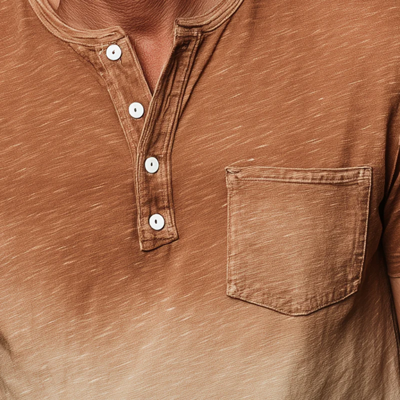 Noah | Men'S Summer Fashion Distressed Printed Polyester Blended Short Sleeve Henley Shirt - Image 4
