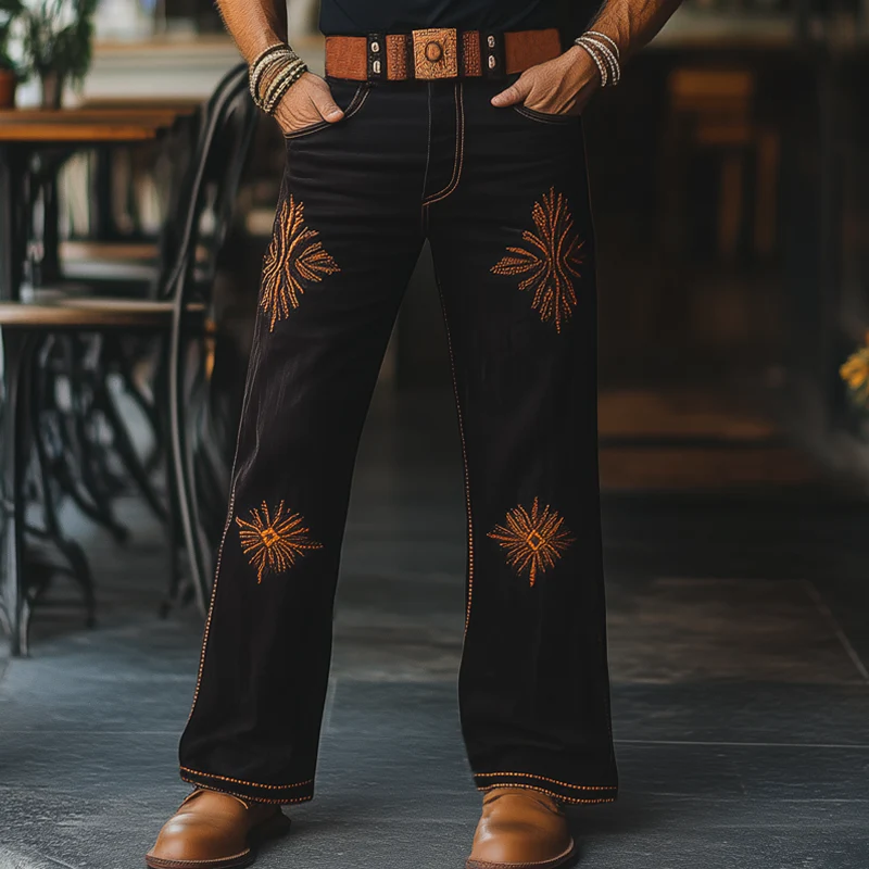 Noah | Men'S Western Cowboy Style Vintage Embroidered Straight Pants - Image 2