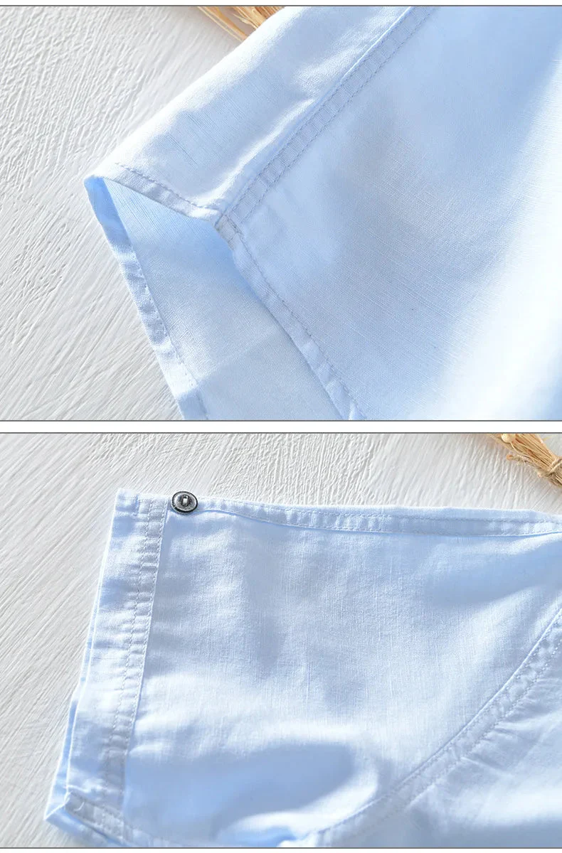 Noah | Short Sleeved Cotton Linen Shirt - Image 10