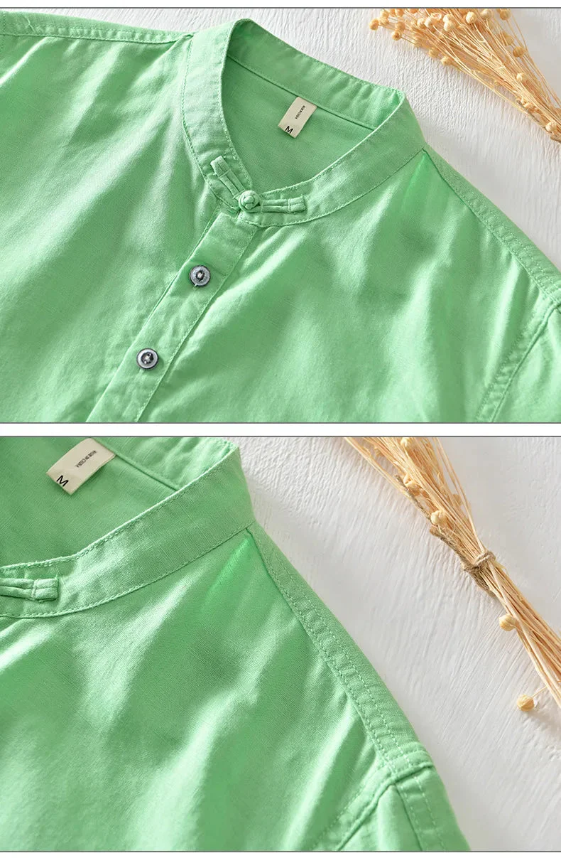 Noah | Short Sleeved Cotton Linen Shirt - Image 11