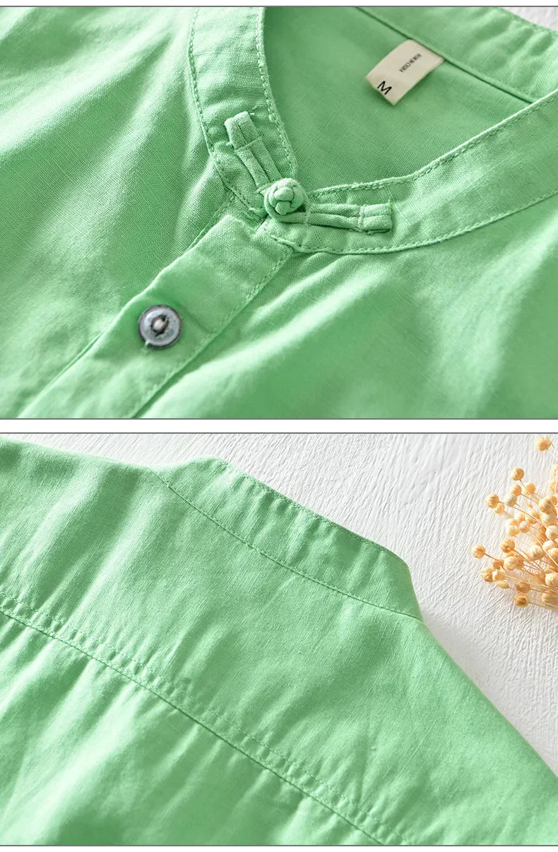 Noah | Short Sleeved Cotton Linen Shirt - Image 12