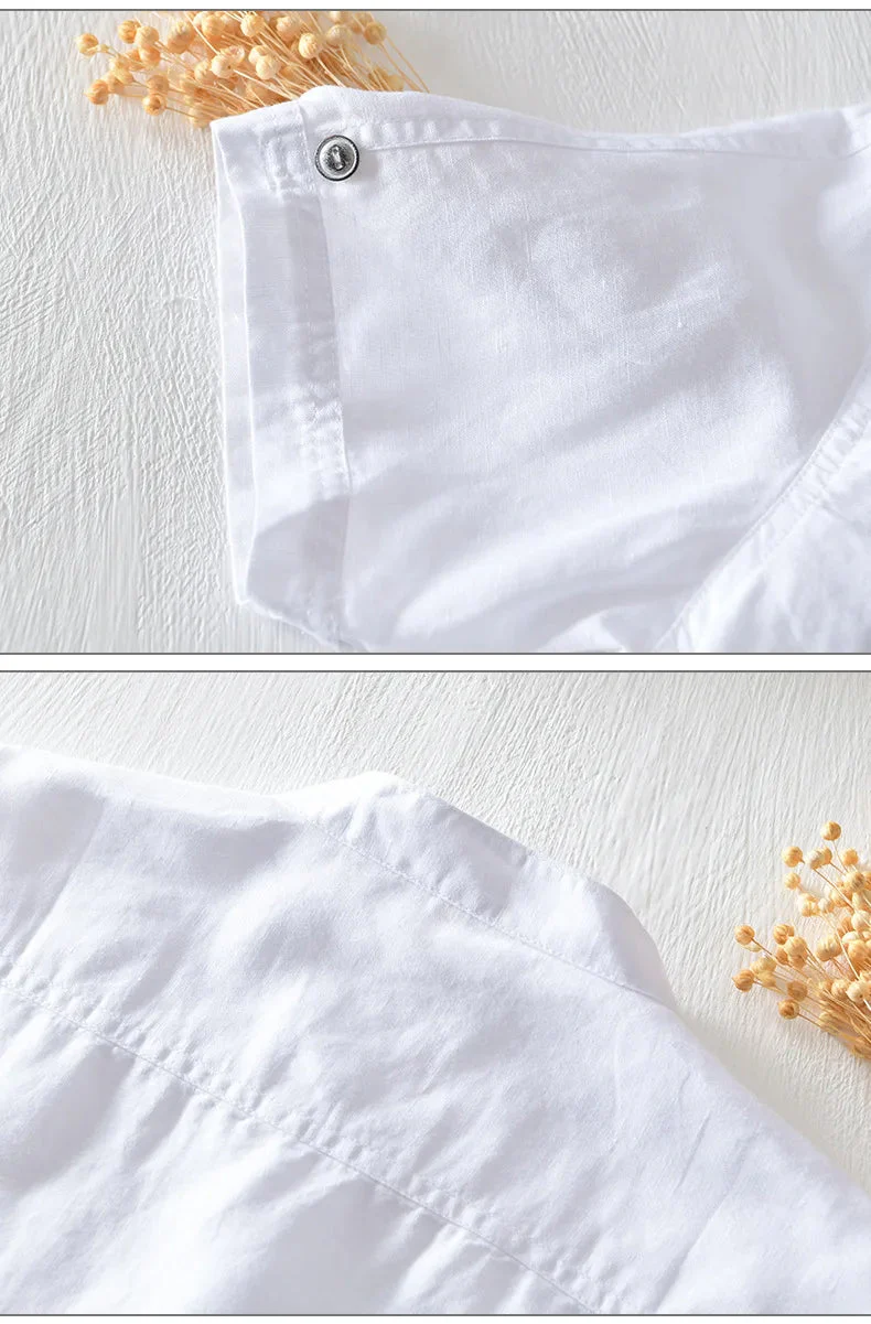 Noah | Short Sleeved Cotton Linen Shirt - Image 14