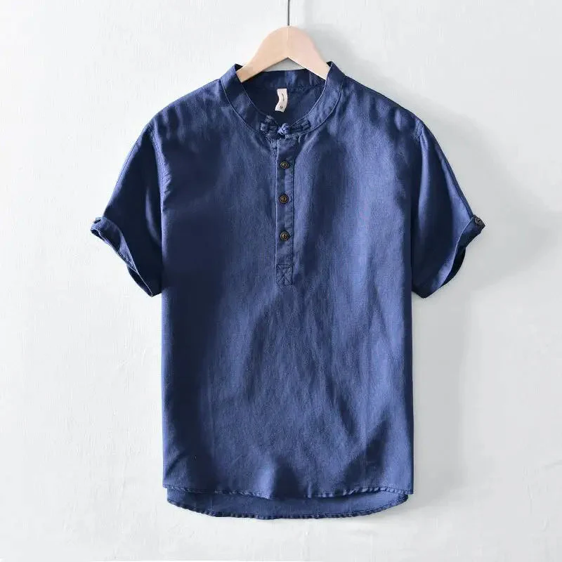 Noah | Short Sleeved Cotton Linen Shirt - Image 3