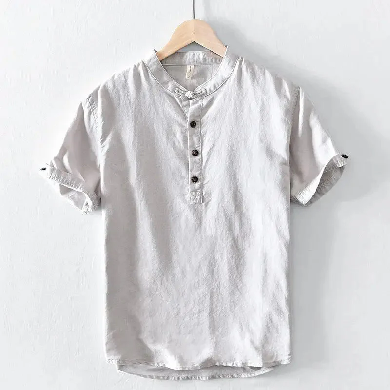 Noah | Short Sleeved Cotton Linen Shirt - Image 4