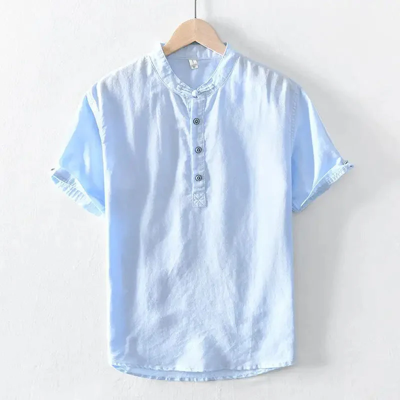 Noah | Short Sleeved Cotton Linen Shirt - Image 5