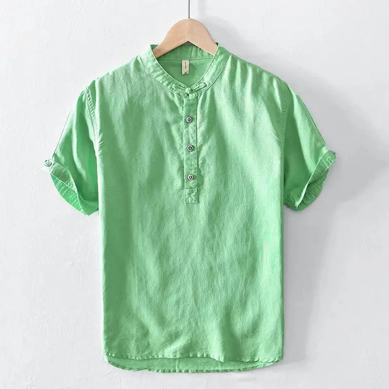 Noah | Short Sleeved Cotton Linen Shirt - Image 6