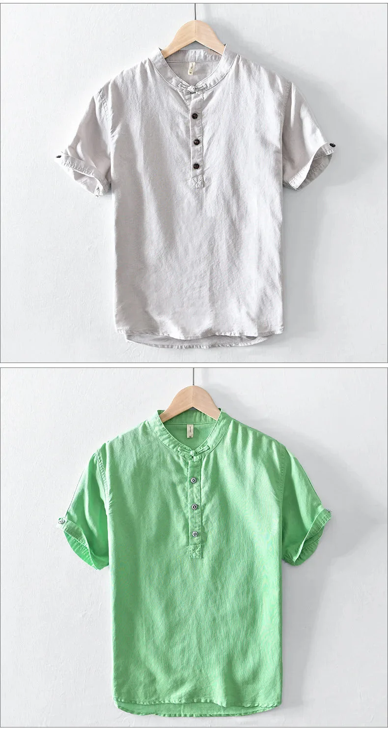 Noah | Short Sleeved Cotton Linen Shirt - Image 7