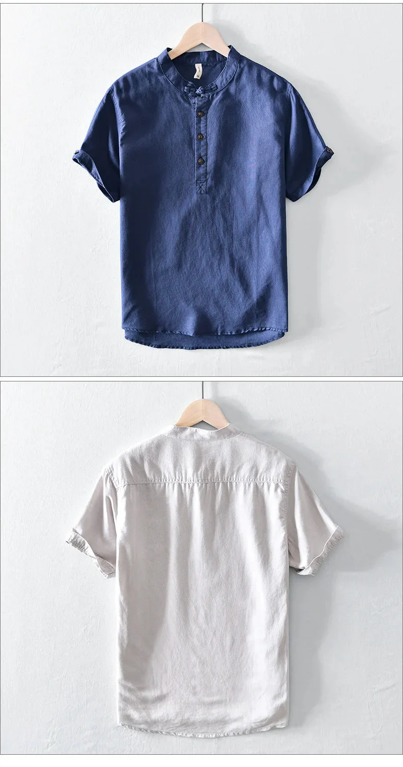 Noah | Short Sleeved Cotton Linen Shirt - Image 8