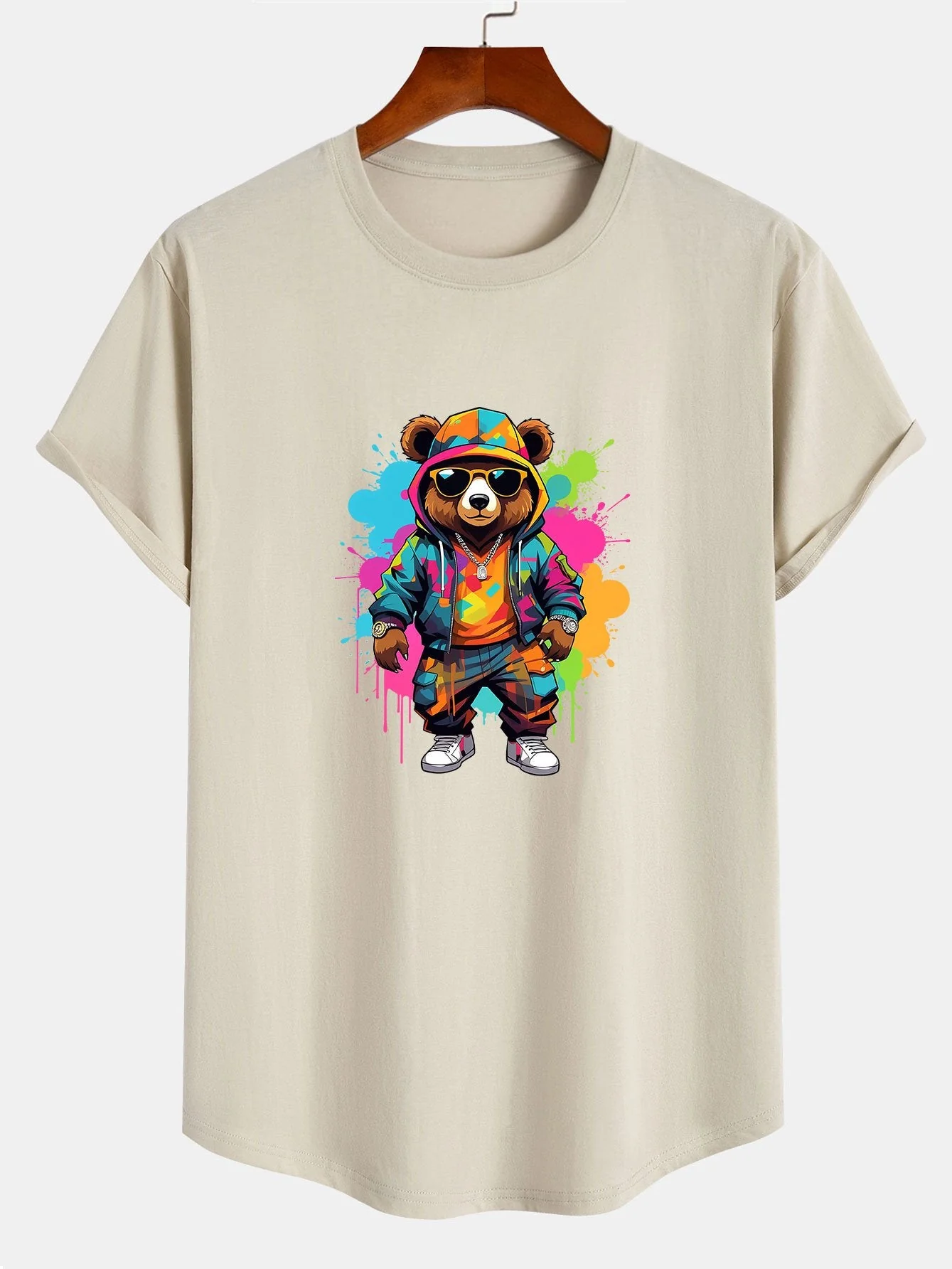 Noel® | Graffiti Bear Print Cotton Arc Hem T-Shirt - Image 5