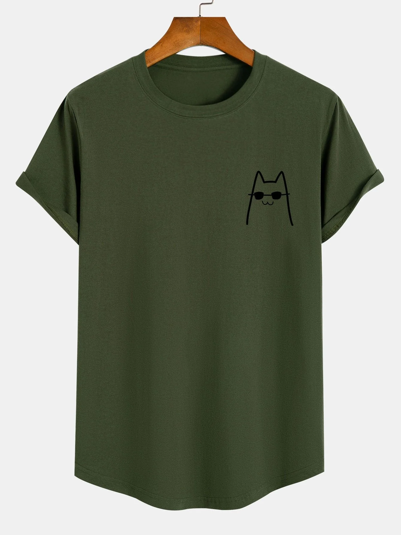 Norman® | Cat With Sunglasses Print Cotton Arc Hem T-Shirt - Image 5