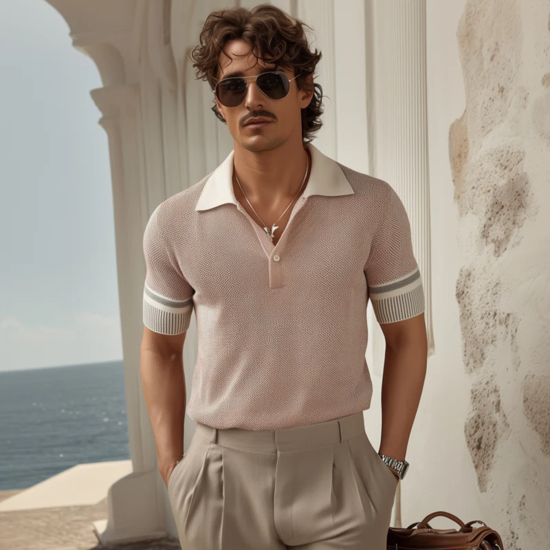Norman | Men'S Stylish Colorblock Lapel Slim Fit Short-Sleeved Knitted Polo Shirt - Image 3