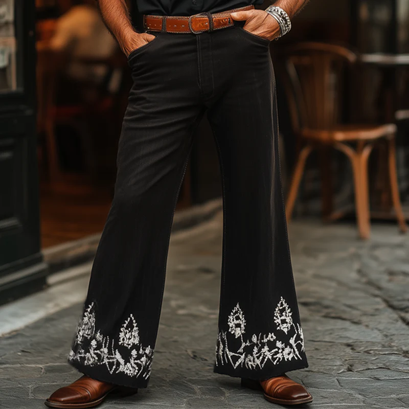 Norman | Men'S Western Cowboy Style Vintage Silver Embroidered Flared Pants - Image 2