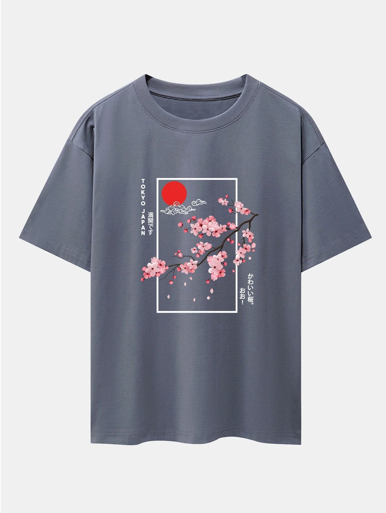 Obdulio® | Cherry Blossom Slogan Print Drop Shoulder Oversize T-Shirt - Image 11