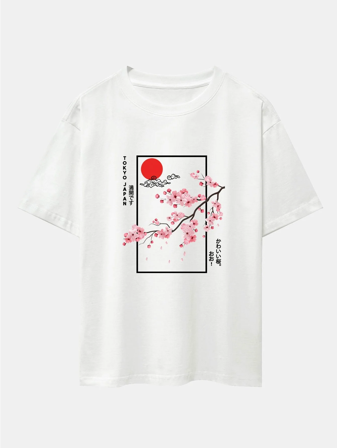 Obdulio® | Cherry Blossom Slogan Print Drop Shoulder Oversize T-Shirt - Image 3