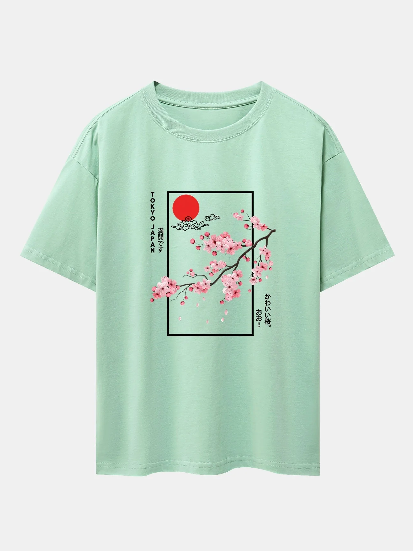 Obdulio® | Cherry Blossom Slogan Print Drop Shoulder Oversize T-Shirt - Image 7