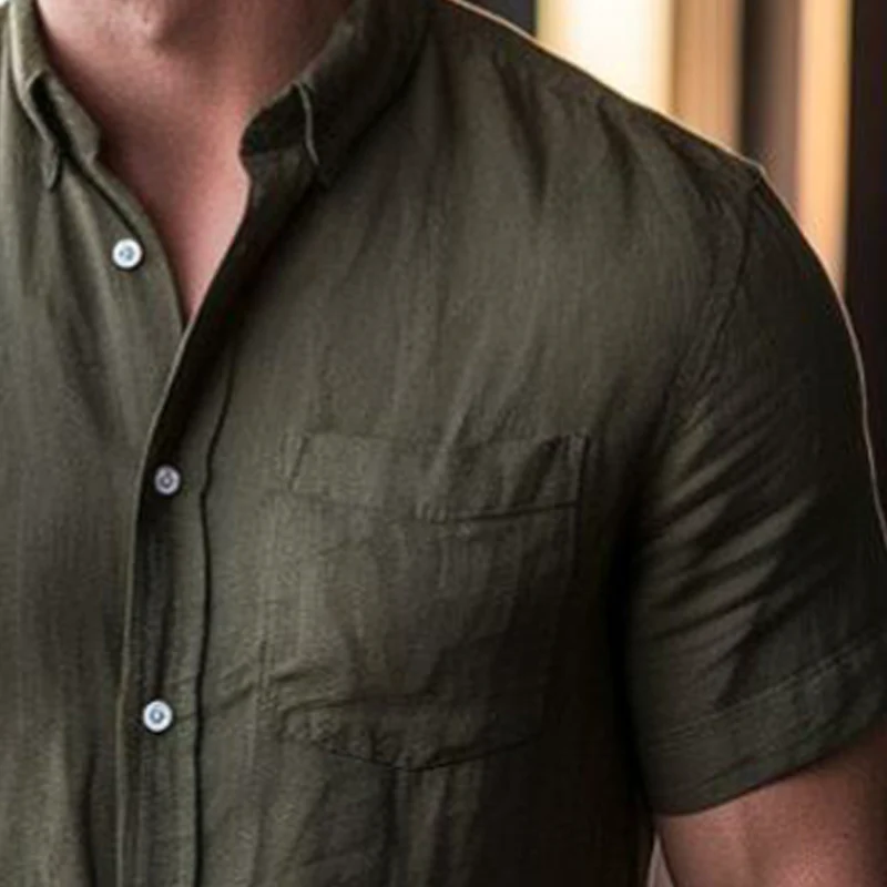 Octavio | Men'S Business Solid Color Cotton And Linen Short-Sleeved Shirt - Image 7