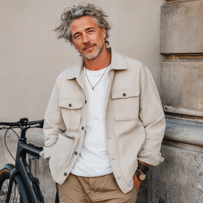 Octavio | Men'S Casual Solid Color Corduroy Lapel Flap Pocket Single Breasted Loose Long Sleeve Shirt Jacket - Image 3