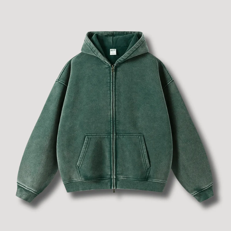 Odiseo | Vintage Solid Zip-Up Hoodie - Image 3