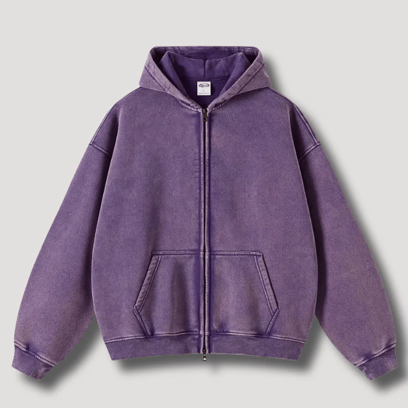 Odiseo | Vintage Solid Zip-Up Hoodie - Image 5