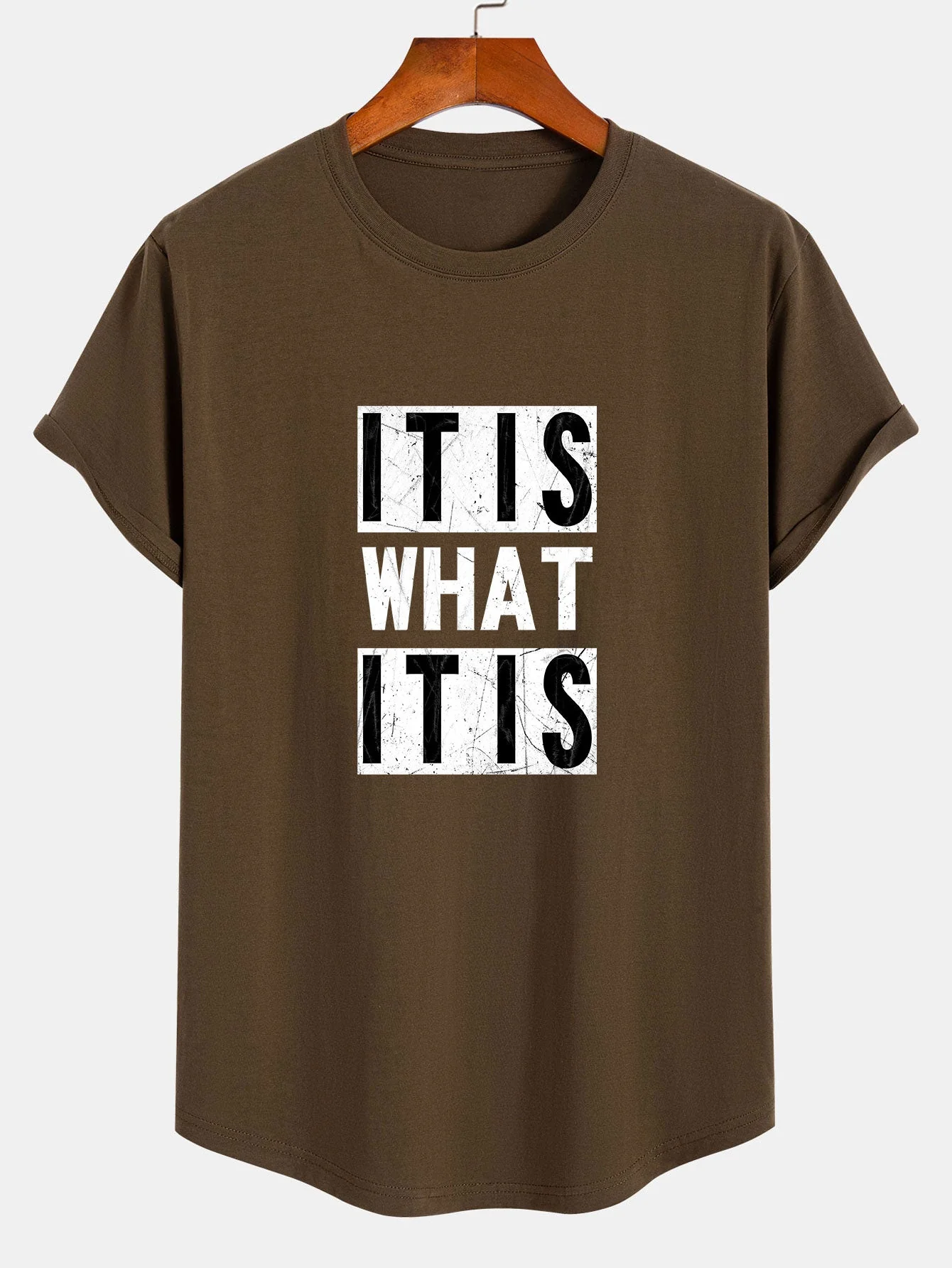 Olindo® | It Is What It Is Print Cotton Arc Hem T-Shirt - Image 2