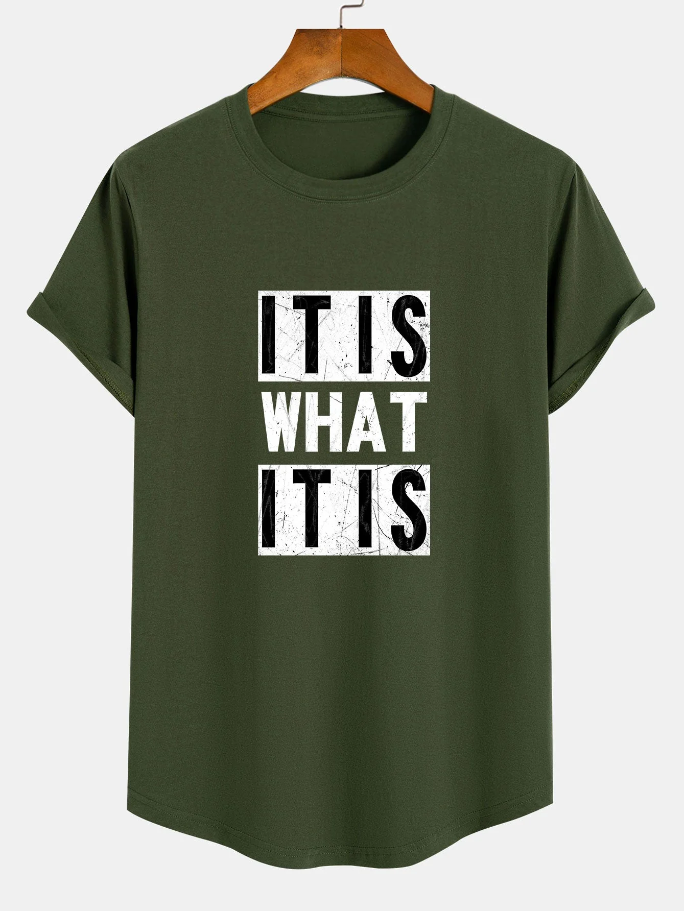 Olindo® | It Is What It Is Print Cotton Arc Hem T-Shirt - Image 3