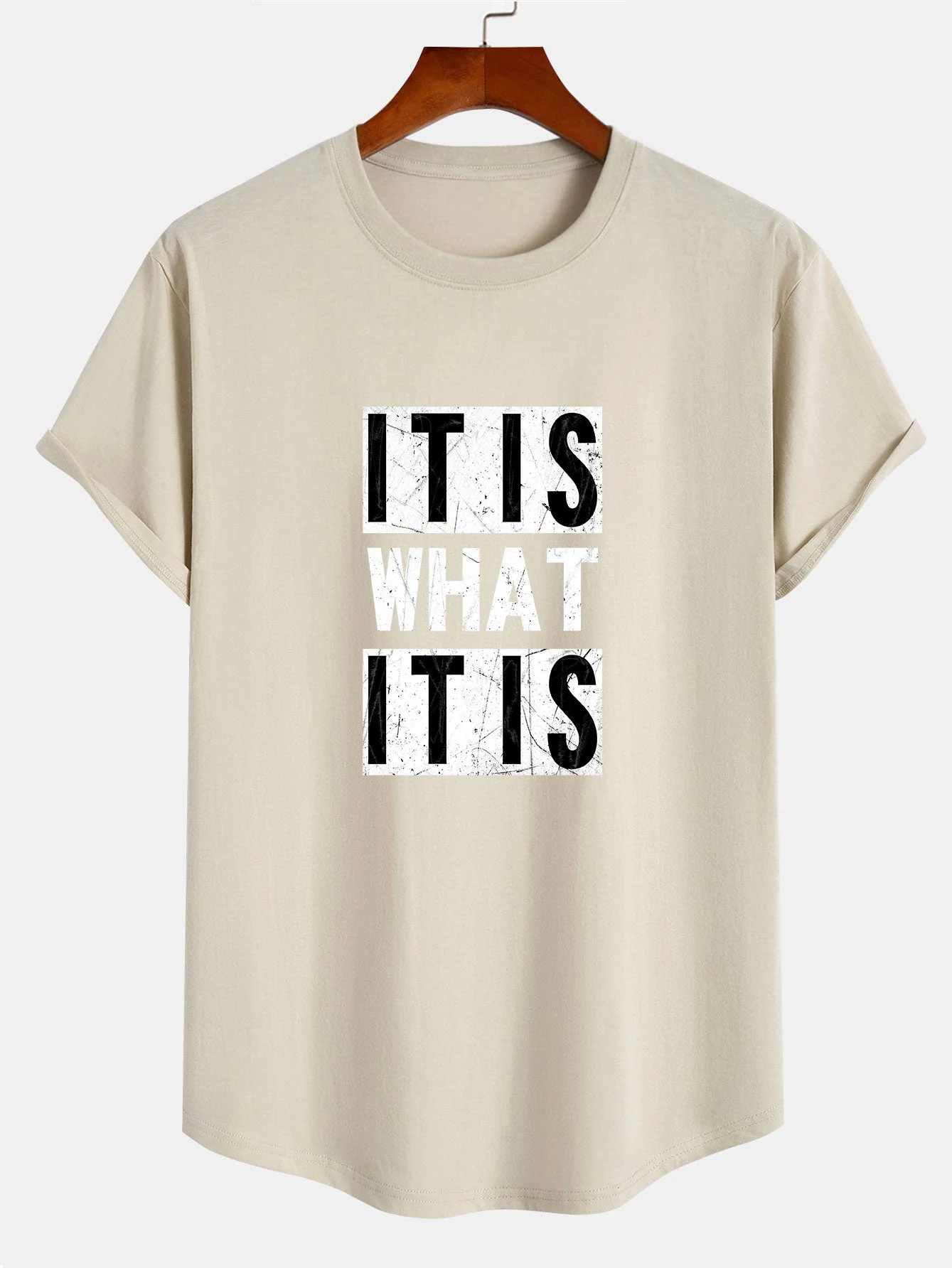 Olindo® | It Is What It Is Print Cotton Arc Hem T-Shirt - Image 4