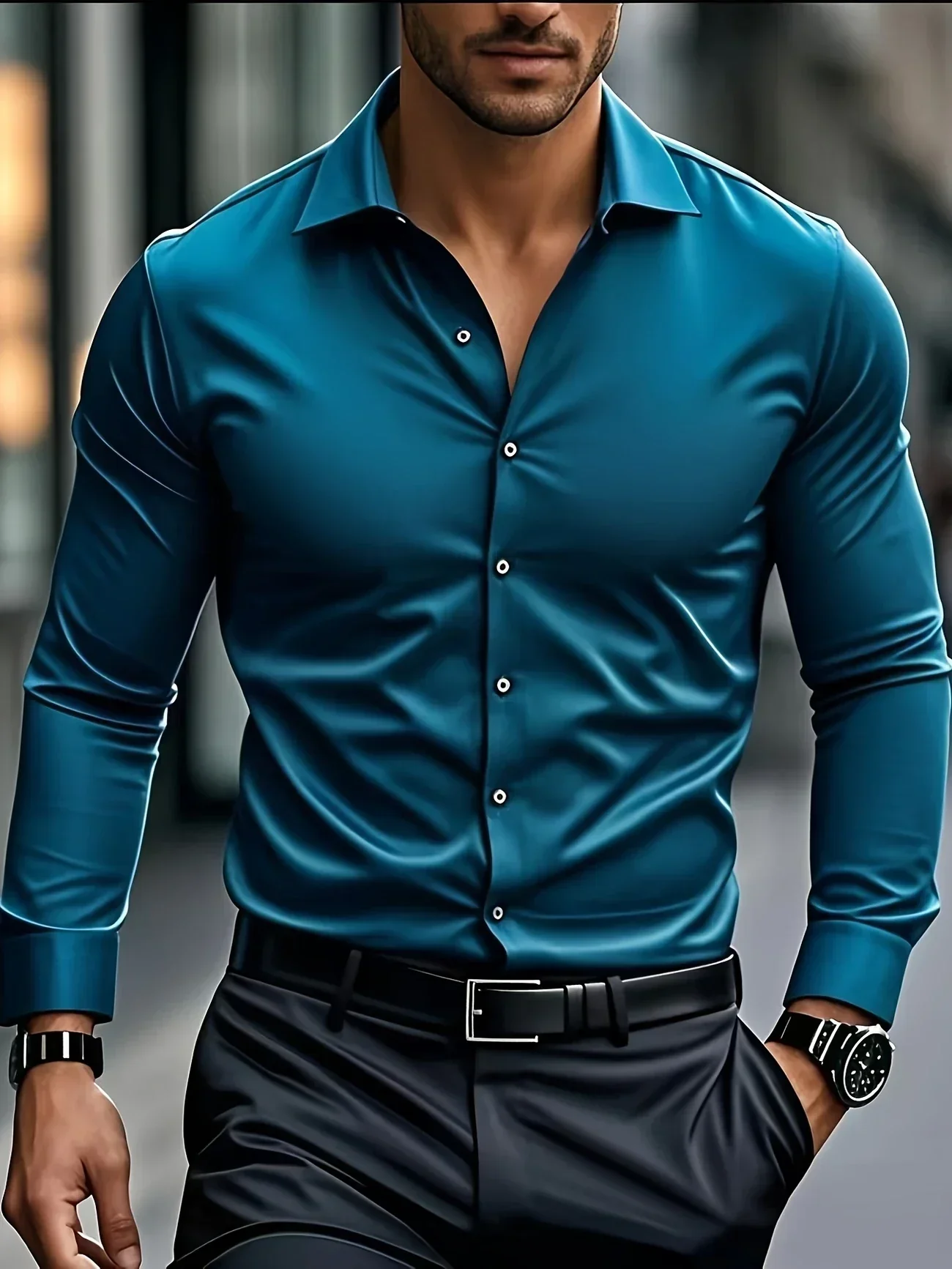 Omar | Elegant long-sleeved button-down shirt - Image 43