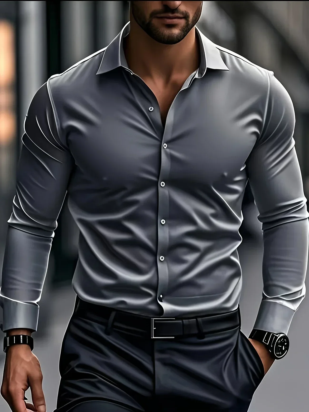 Omar | Elegant long-sleeved button-down shirt - Image 44