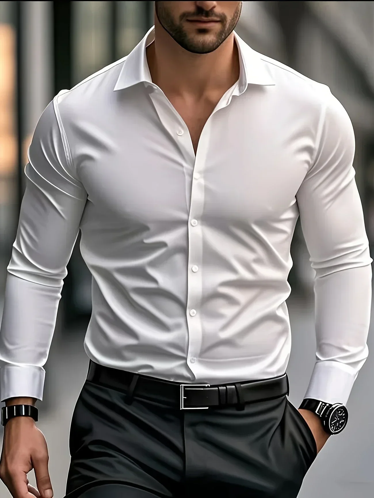 Omar | Elegant long-sleeved button-down shirt - Image 45