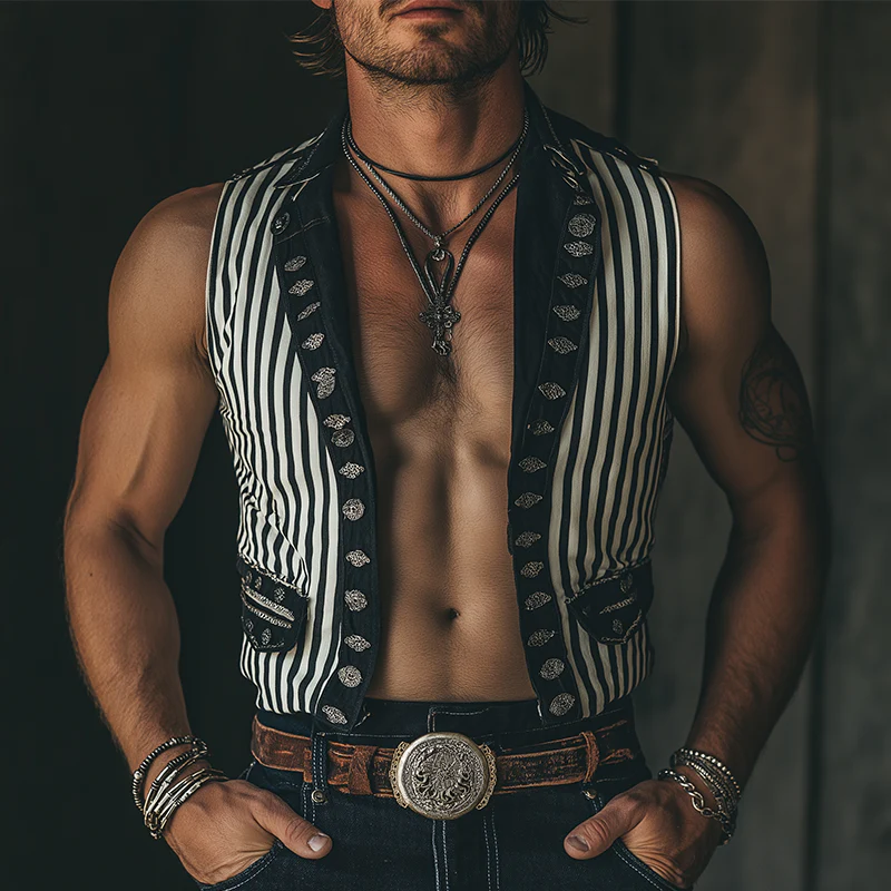 Omar | Men'S Summer Fashion Classic Striped Print Sleeveless Shirt - Image 2