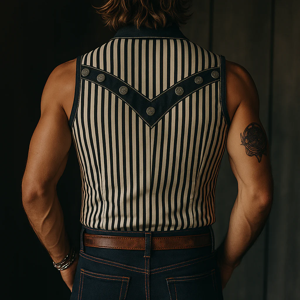 Omar | Men'S Summer Fashion Classic Striped Print Sleeveless Shirt - Image 3