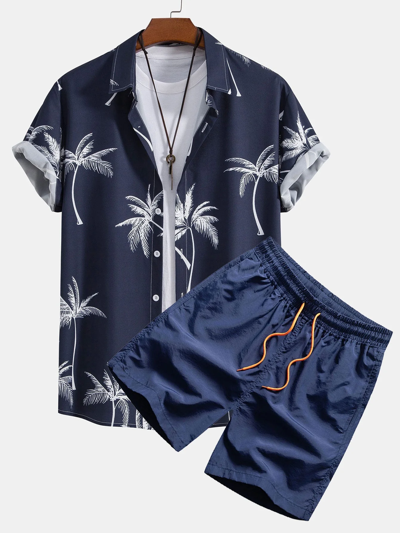 Onésimo® | Palm Tree Print Button Up Shirt & Swim Shorts - Image 2