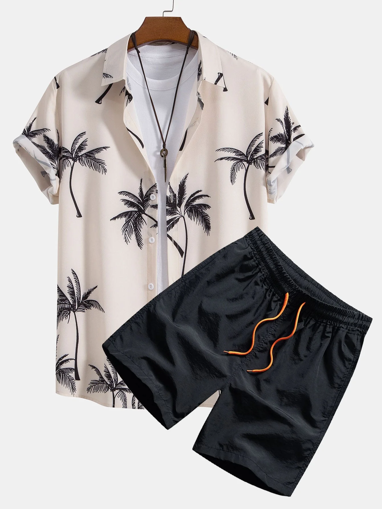 Onésimo® | Palm Tree Print Button Up Shirt & Swim Shorts - Image 3