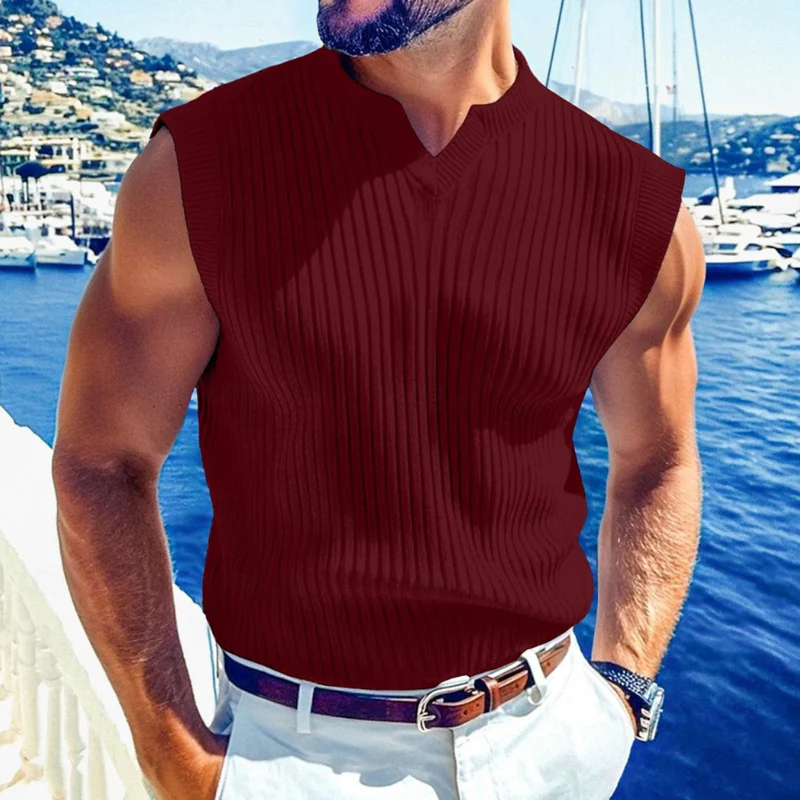 Orin | Men'S Casual Breathable Solid Color V-Neck Slim Fit Knitted Pullover Vest - Image 4