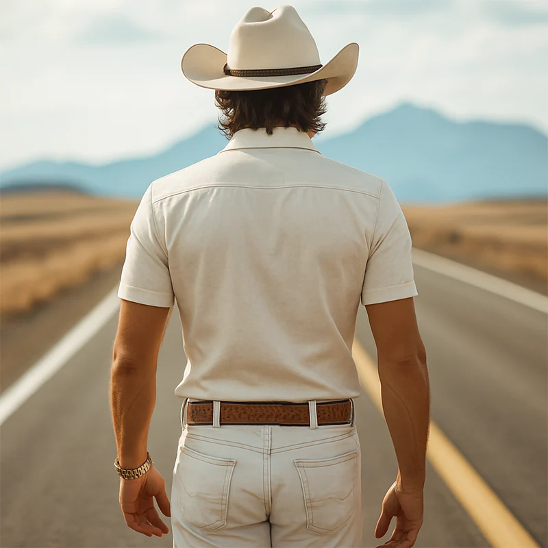 Orin | Men'S Spring And Summer New Fashion Retro Western Cowboy Style Suede Embroidery Slim Lapel Short-Sleeved Shirt - Image 4