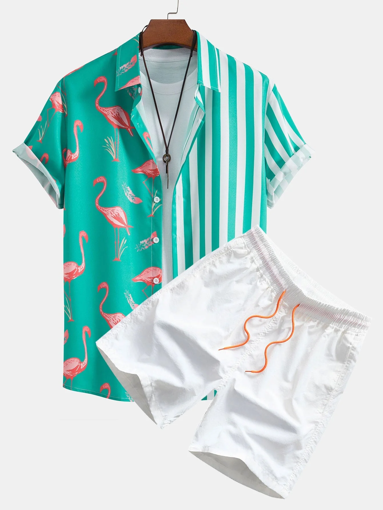 Otalvaro® | Flamingo Stripe Panel Shirt & Swim Shorts - Image 2