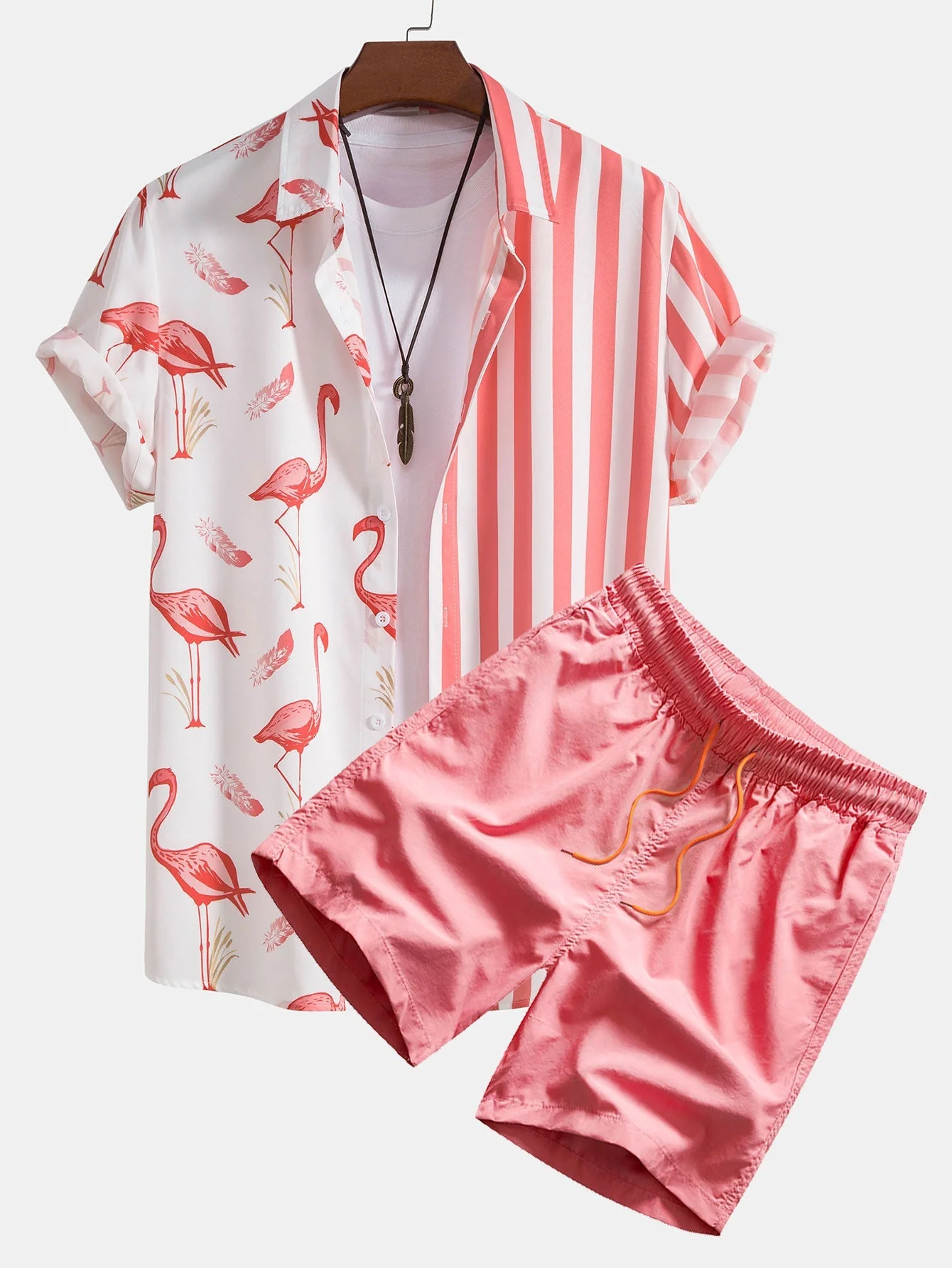Otalvaro® | Flamingo Stripe Panel Shirt & Swim Shorts - Image 4